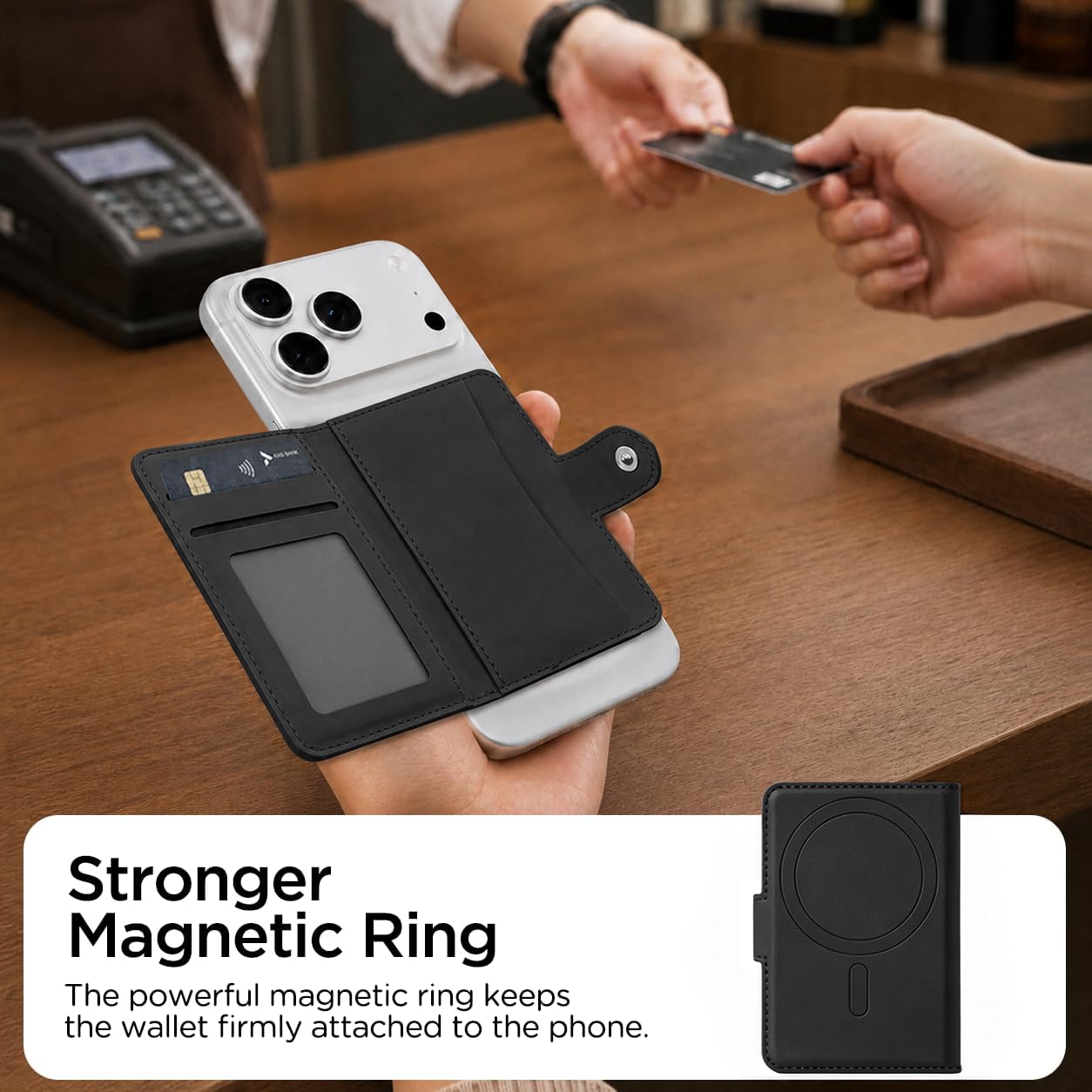 for Magnetic Wallet with 4 Card Holders, Black image 3