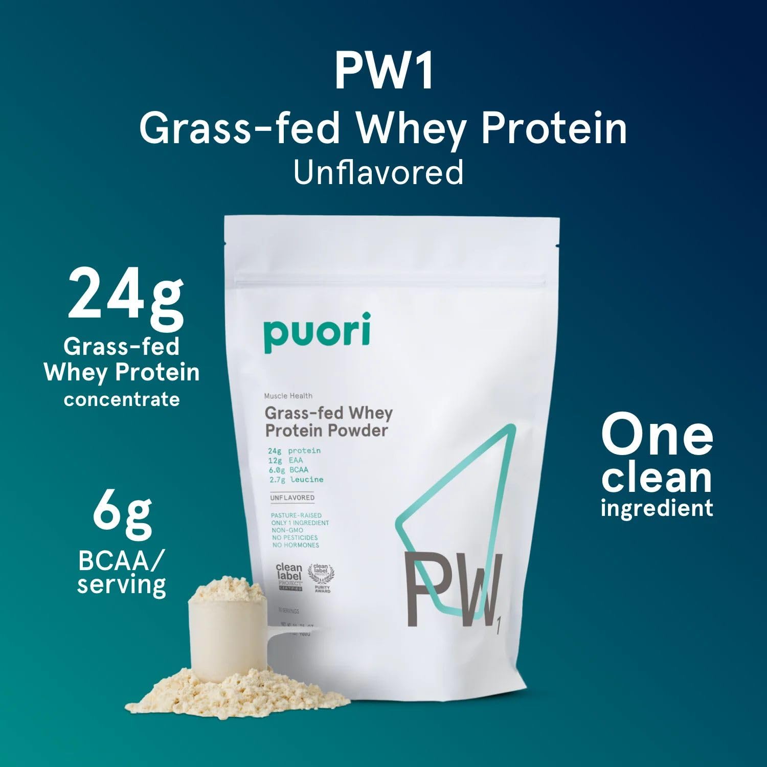 Puori Grass-Fed Whey Protein Powder, Unflavored - 30 Servings — Amazon image 2