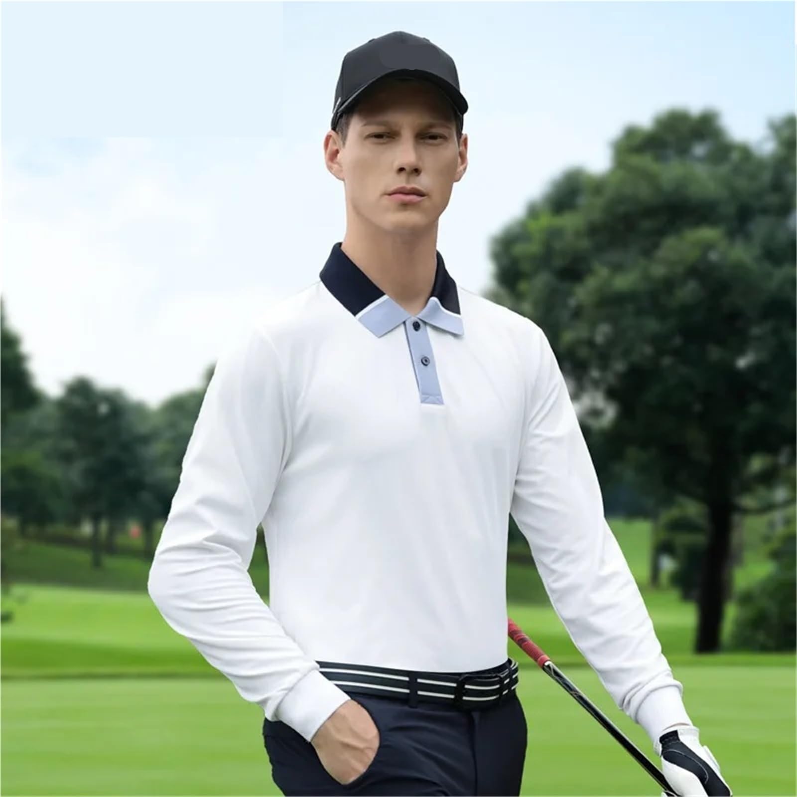 Polo da Golf a Maniche Lunghe Uomo, Traspirante, con Tessuto a Nido d'Ape e Alta Elasticità per Golf Tennis