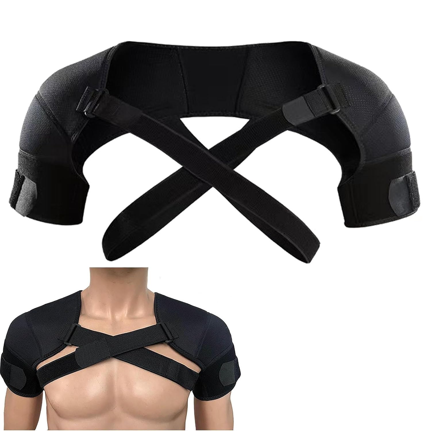Adjustable Double Shoulder Support Brace Flexible Compression Wrap Protector for Sleeping Pain Relief Injury Preventio for Men and