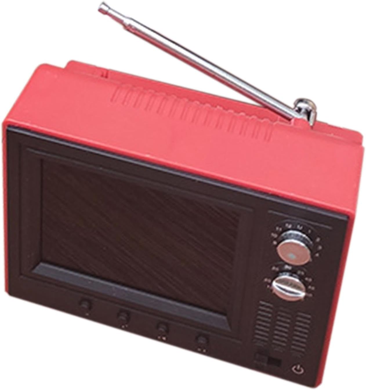 Mini Working TV, Miniature Television, Miniature Scene Model, Tiny Television Toy Mini Working TV for 12TH Scale Dollhouse, Red