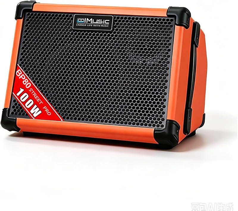 Amplificador de guitarra acústica con batería BP80, parlante Bluetooth portátil de 100 W, 6 entradas, ecualizador de 3 bandas, naranja