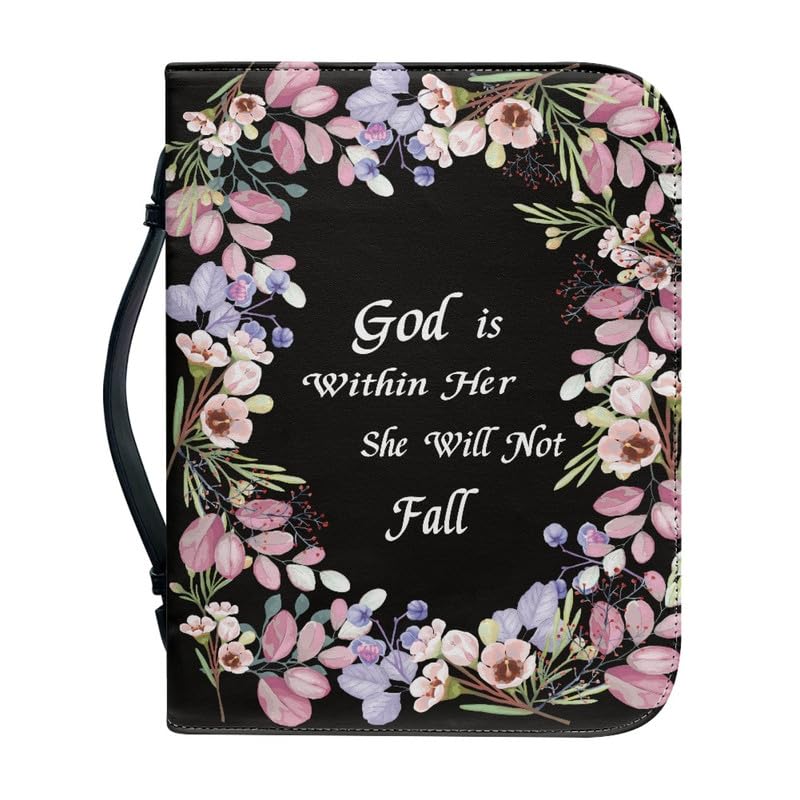 Garronmavis God Saying Women's Bible Cover Watercolor Flowers Bible Bag with Pockets Lord Quote Bible Case for Pilgrimage - L — image 1