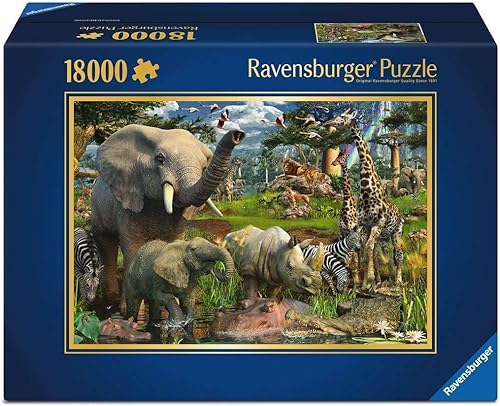 Ravensburger - at The Waterhole - Espectacular rompecabezas de 18000 piezas - Impresionante oasis de llanuras africanas con elefantes, leones y
