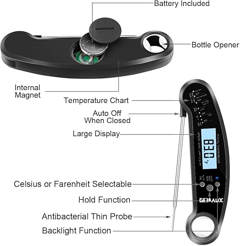 Miniatura 5 de Termómetro digital de cocina para pan, dulces, yogur, líquidos, hornear, carne de barbacoa, lectura instantánea, cuerpo magnético impermeable y