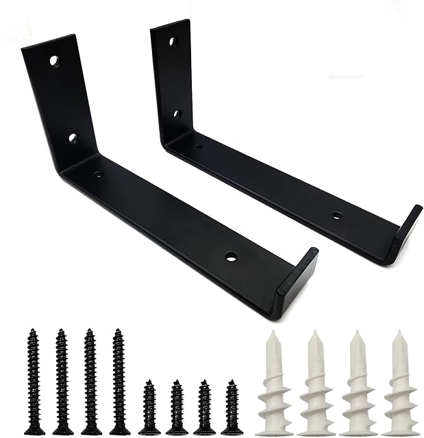2 Pcs Shelf Brackets, Board Shelf Brackets, Rustic Shelf Brackets & Supports, Black Floating Wall Shelf Bracket Wall Mounted for Shelf, Board, Shelving