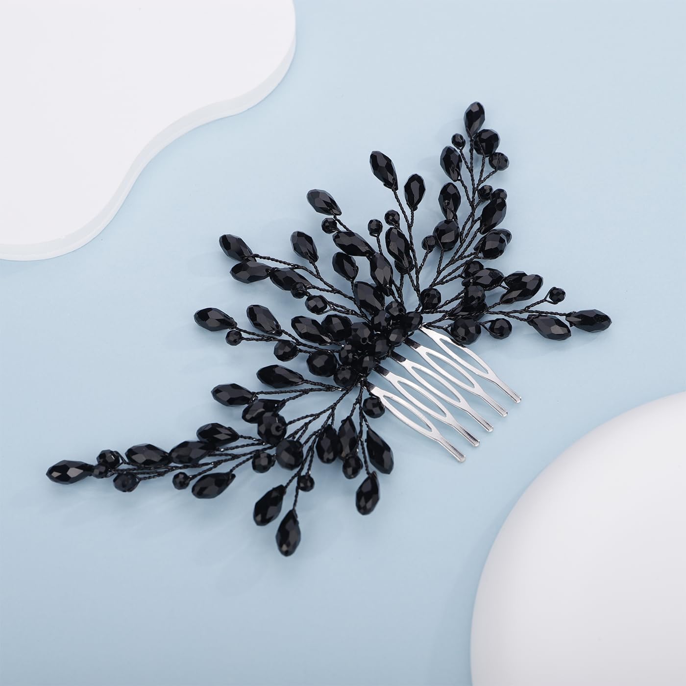Kercisbeauty Vintage Black Crystals Beads Hair Comb for Women Girls Wedding Bridal Gothic Hair Jewelry - Image 2