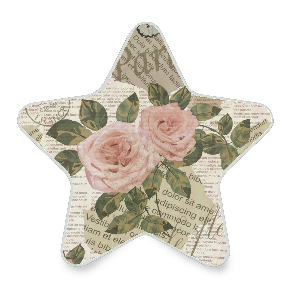 ZZAEO Retro Paris Pink Rose Old Newspaper Night Light Energy Efficient Plug in LED Nightlight with Dusk to Dawn Sensor for Bedroom - Star Shape - 1 Piece