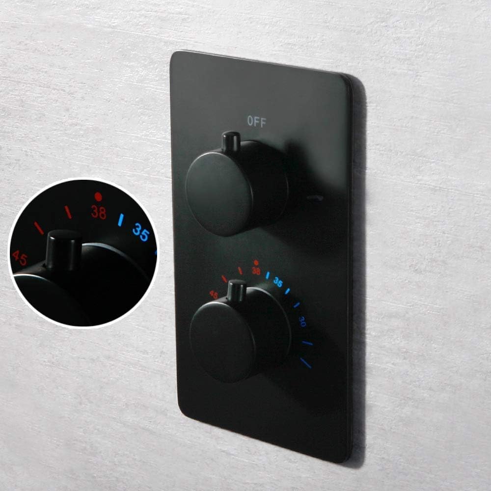 Shower Set Brass Embedded Matt Black Wall-Mounted Thermostatic Shower Head Handheld Shower System Round Top Spray Nozzle Pre-Embedded Box Mixer Head Fixed Showerheads Bathroom