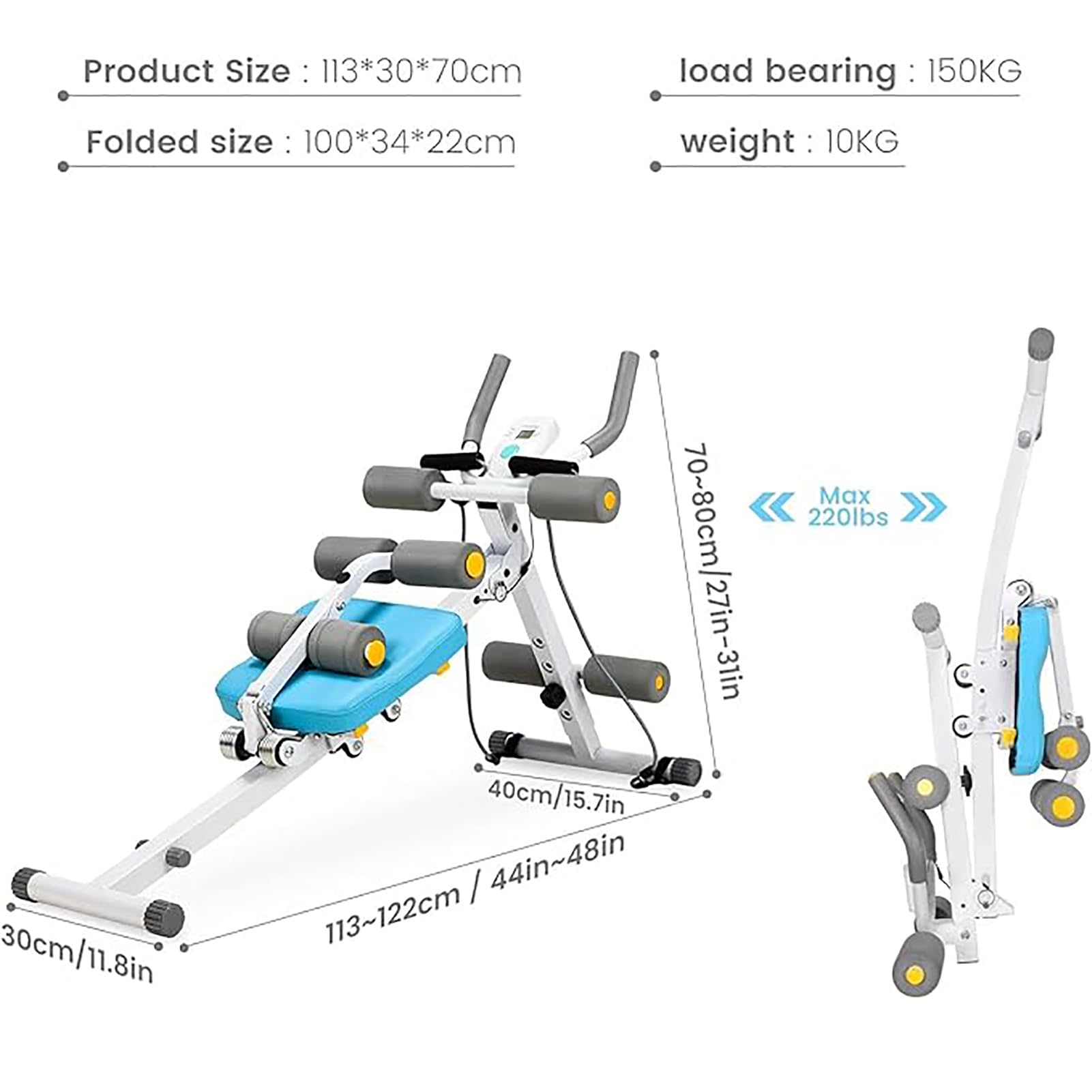 Macchina per allenamento addominale con altezze regolabili, macchina pieghevole per esercizi addominali e core, attrezzatura per allenamento addominale per palestra domestica, personal trainer, blu