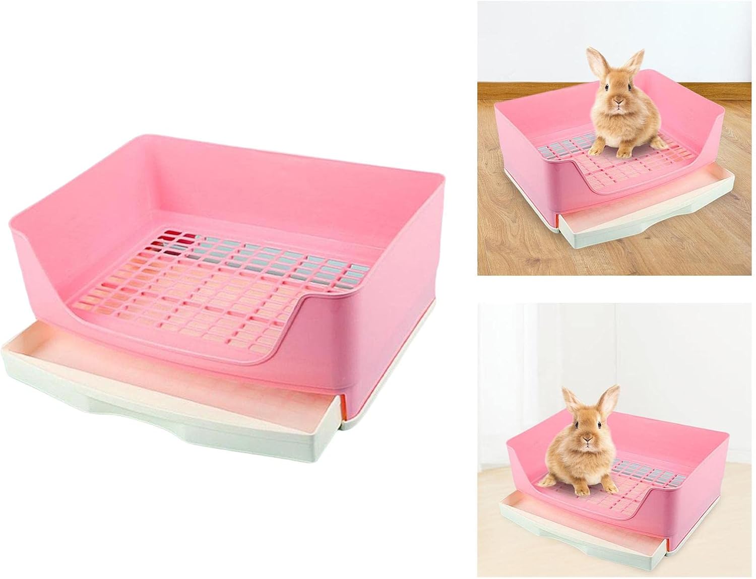 Large Rabbit Toilet Box Trainer Potty Corner Tray Litter with Drawer Pet Pan for Adult Hamster Guinea Pig Ferret Galesaur Bunny - Pink