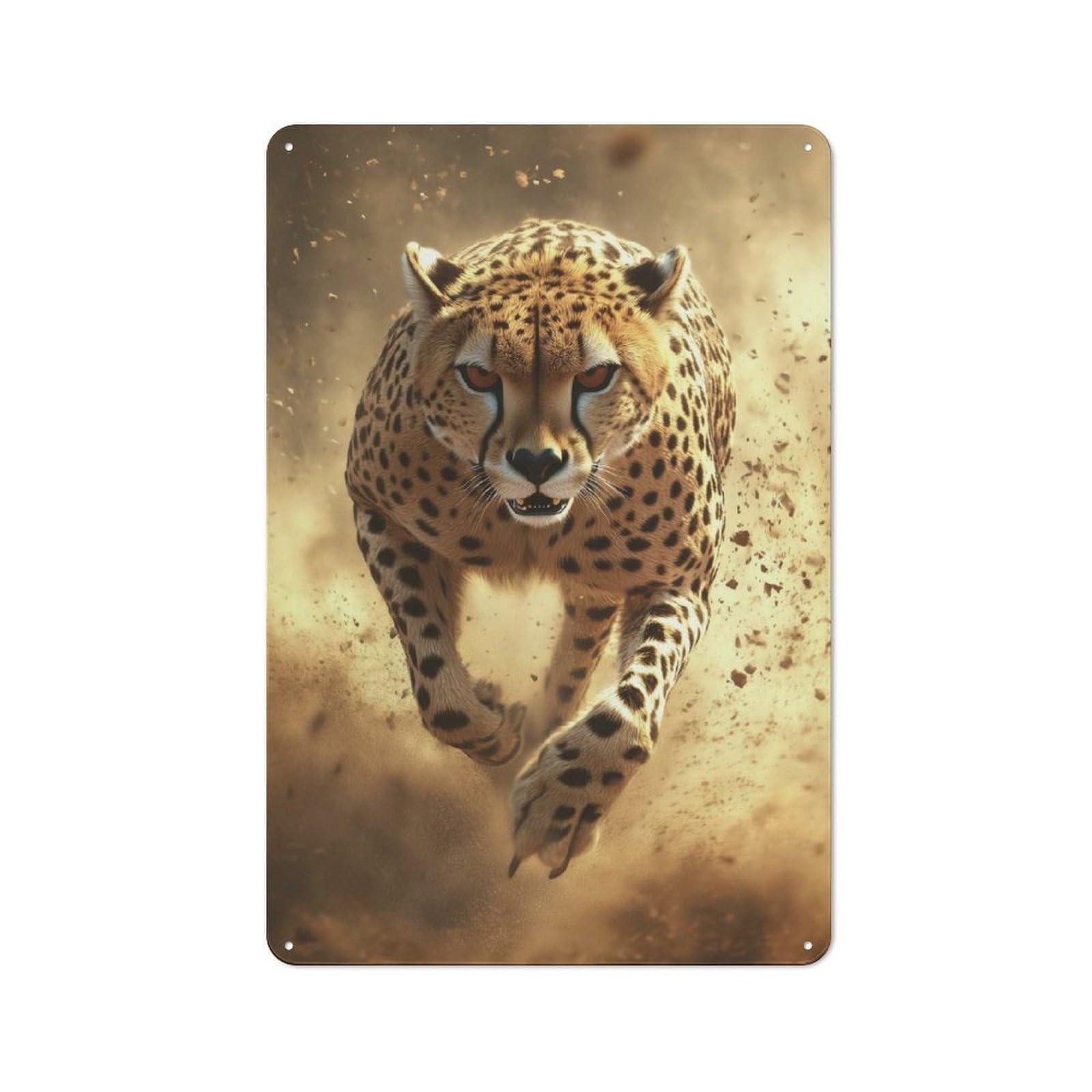 Junmoney Cheetah Running 30X20cm Rustic Metal Sign With For Hobby Room Or Studio, Metal Sign Decor For Hobby Rooms And Studios