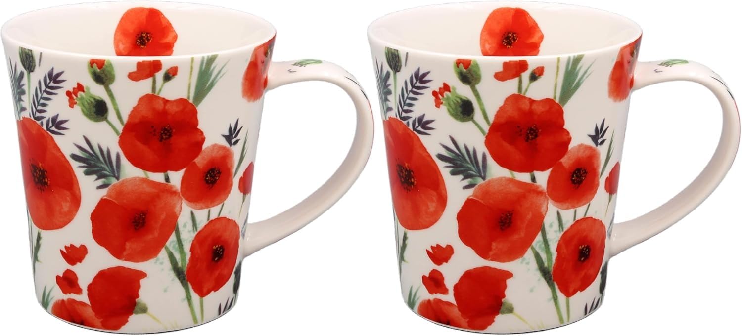 The Leonardo Collection Finola Stack Poppy Mugs Set of 2 | Stylish Tableware for Home Use | Coffee Cups for Every Occasion | Ideal Mens and Birthday Gifts