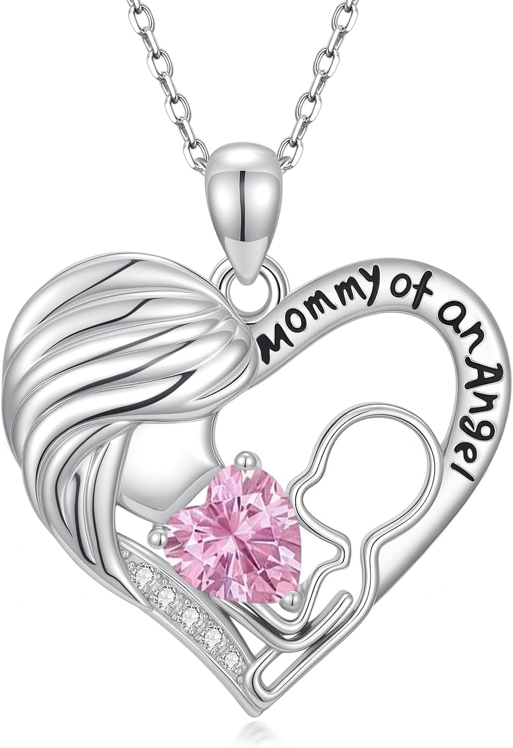 Miscarriage Gifts Mommy of An Angel Necklace for Mothers Women 14K White Gold Plated Miscarriage Heart Pendant with Birthstone Loss of Pregnancy Sympathy Jewelry Gifts