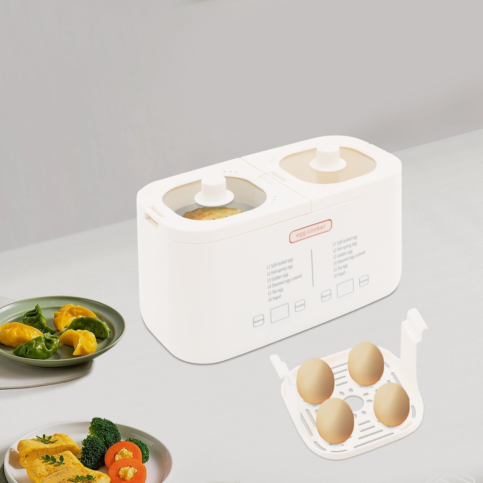 Hervidor de huevos con 6 modos de cocción, construcción independiente de doble caldera para 8 huevos, la mejor olla de huevos, fácil limpieza con función de apagado automático, para el desayuno en
