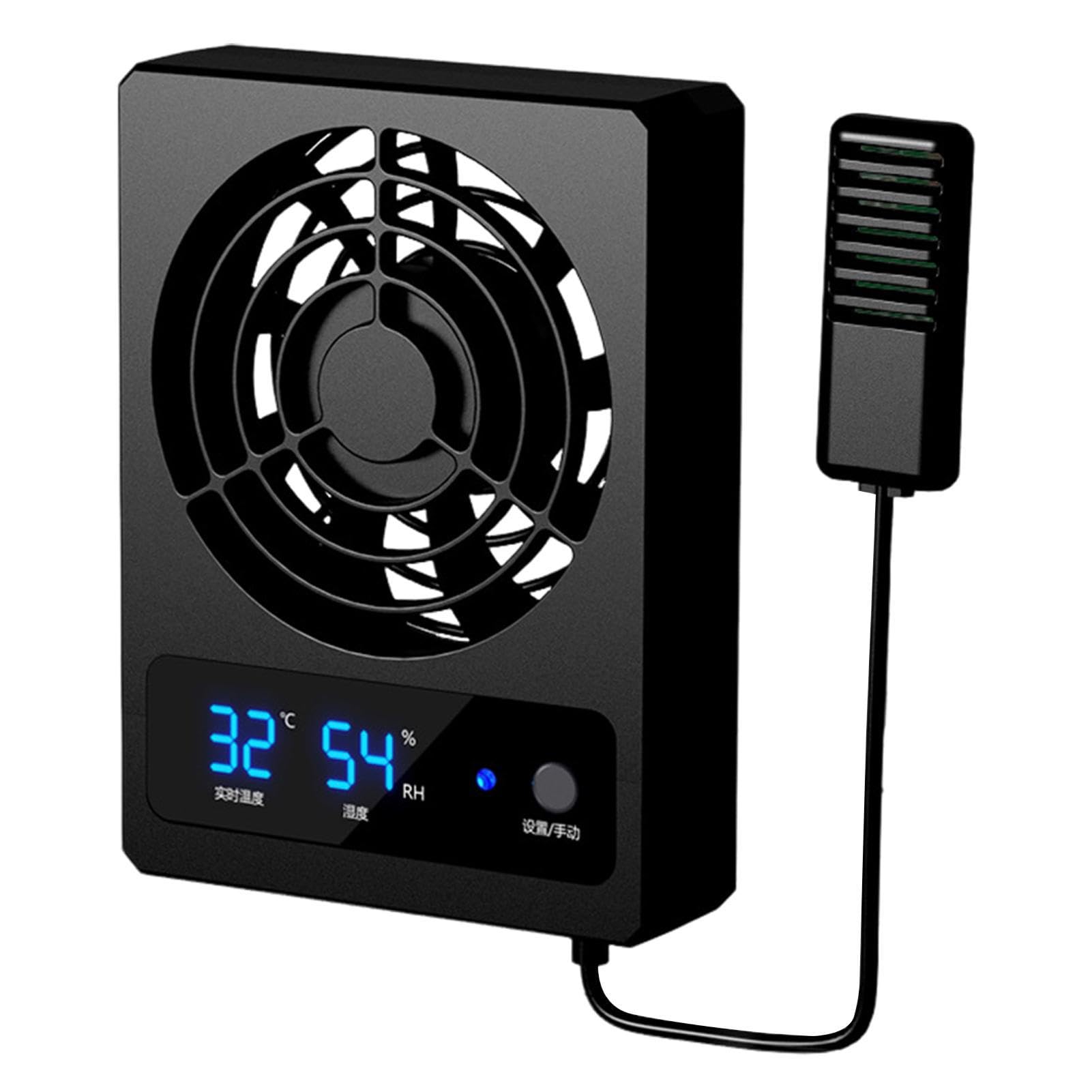 Rurunklee Fan for Reptile Enclosure - Smart Reptile Humidity Gauge with LED Display | Efficient Cooling Fan, Ventilation Fan for Snakes, Rainforest Terrarium, Vivarium