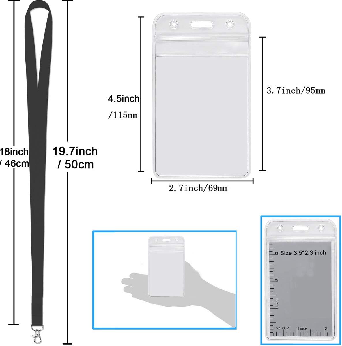 YOUOWO 5 Pack Black Lanyards with Vertical ID Badges Holder and Retractable Badge Reels,Neck Lanyard for Keys Card Holder - Image 3