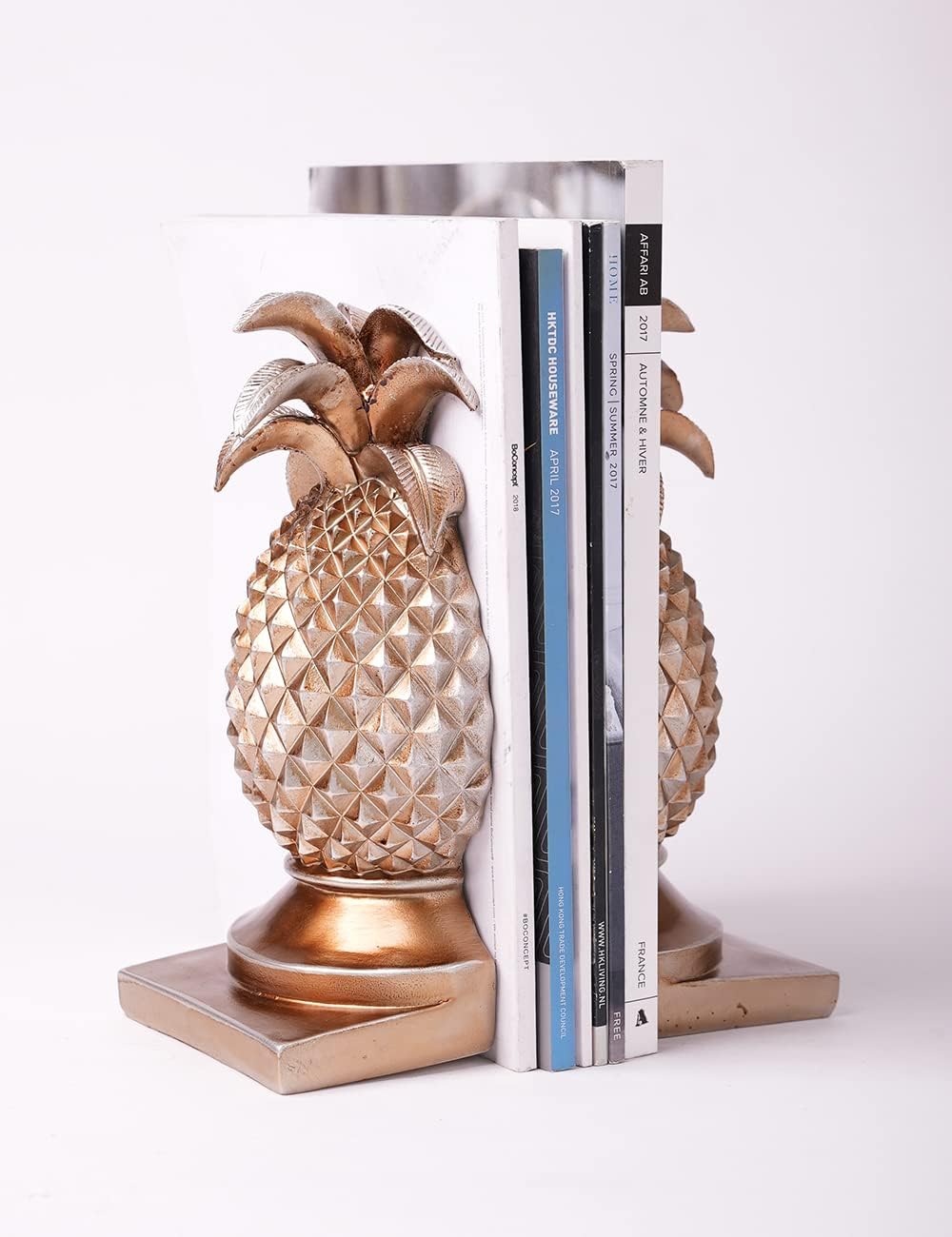 HAUCOZE Decorative Book Ends Pineapple Statue Sculpture Modern Home Decor Table Centerpiece Gift for Office Bookshelf Gold 9.4 Inch