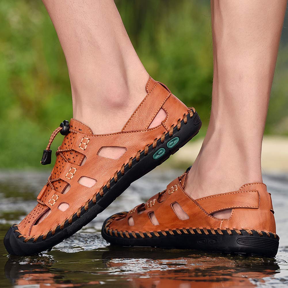 Santimon Sandalias Senderismo Hombre Impermeables Suave Cuero Antideslizantes Trekking Verano Al Aire Libre Moda Sandalias Deportivas con Cordón