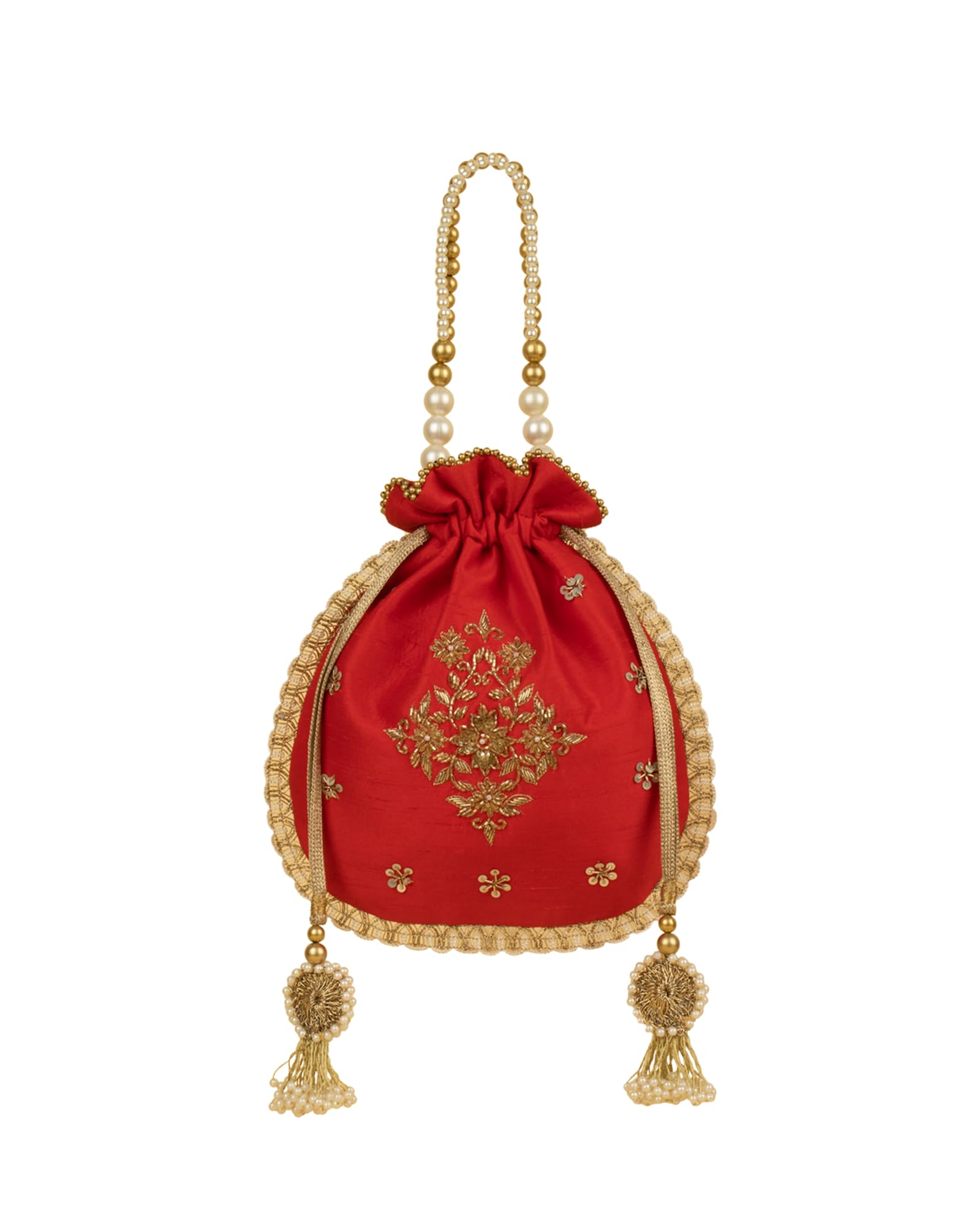 Anvi Silk Heritage Potli Bag - Red-image-34