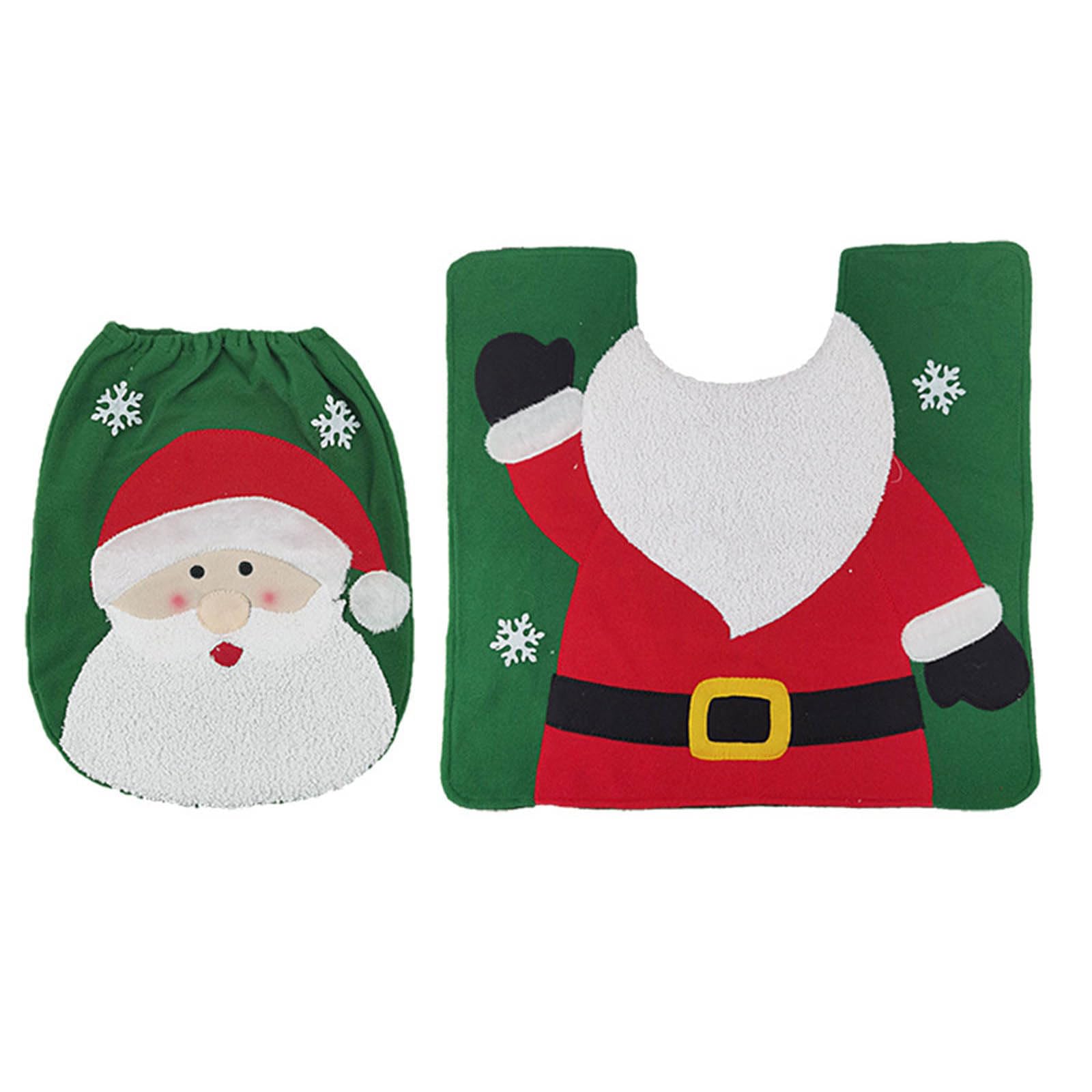 Kalttoy 2 Pieces Set Christmas Toilet Seat Cover Santa Snowman Toilet Cover Set Seat, Floor Mat