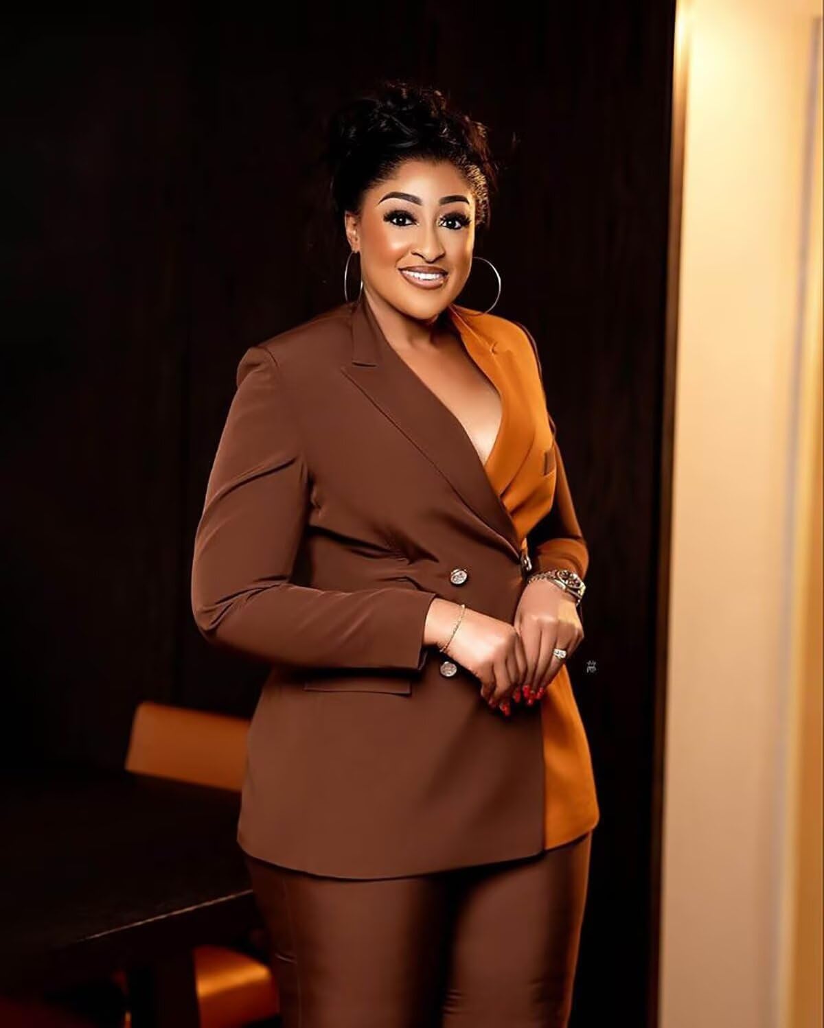 Women's Suit Match Color Tuxedos Business Dinner Double Breasted Two Pieces Jacket Pants