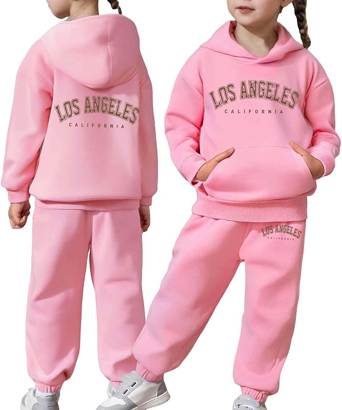 Girls 2 Piece Outfits Sweatsuit New York Letter Print Pullover Hoodie Sweatshirt Lounge Sets Jogger Sweatpants 2-13Years