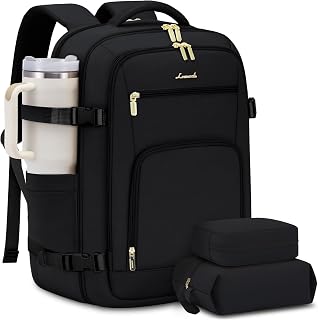 LOVEVOOK Carry On Travel Backpack for Women Men Flight Approved, 40L Personal Item Backpack for Airplanes, Business Weekender Overnight Daypack Fits 17 Inch Laptop, with 2 Packing Cubes, Black
