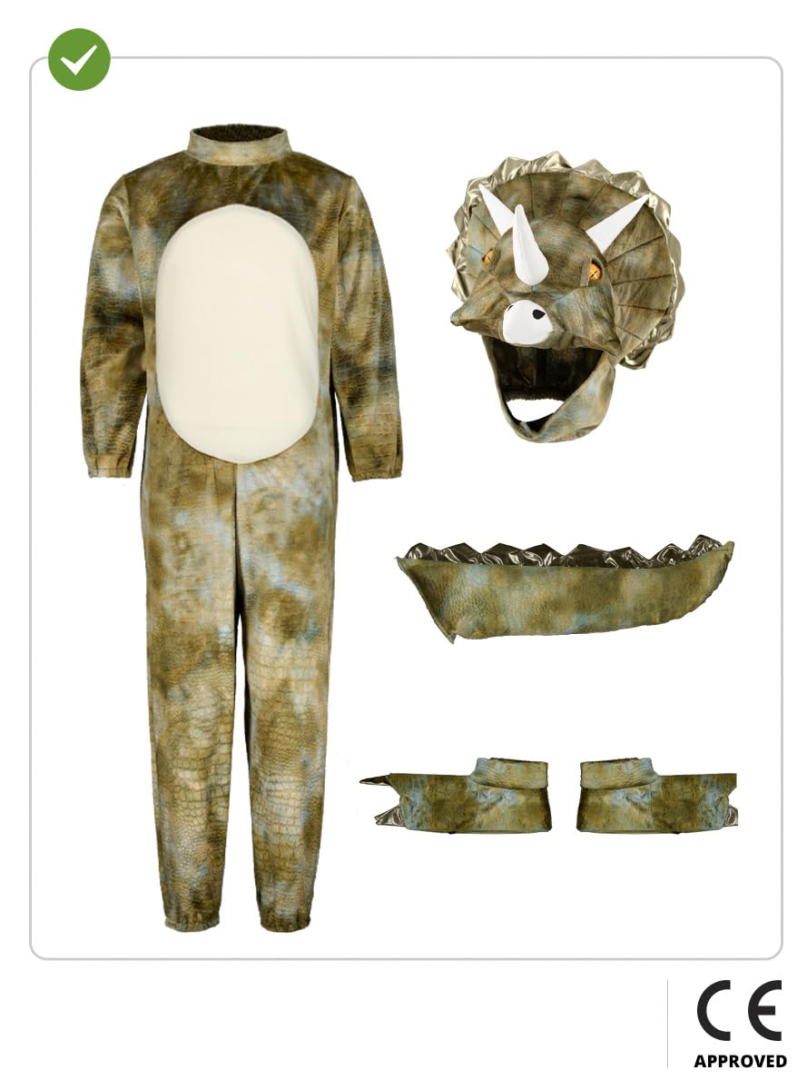 Funidelia | Costume da dinosauro Triceratops per bambino Animali, T-Rex, Jurassic Park, Film e Cinema - Costume per bambini e accessori per Feste, Carnevale e Halloween - Marroni