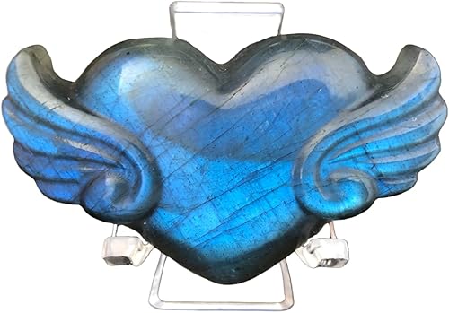 Miniatura 1 de Piedra de corazón de cristal de labradorita, piedras curativas de cristal y piedras de labradorita, corazón de cristal con alas