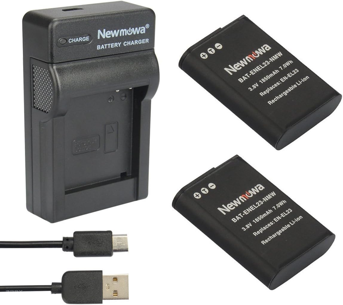 Newmowa® EN-EL23 Replacement Battery (2-Pack) and Portable Micro USB Charger kit for Nikon EN-EL23 and Nikon Coolpix B700, P600, P610, P610s, P900, P900s, S810c Camera (2 batteries+1 charger)