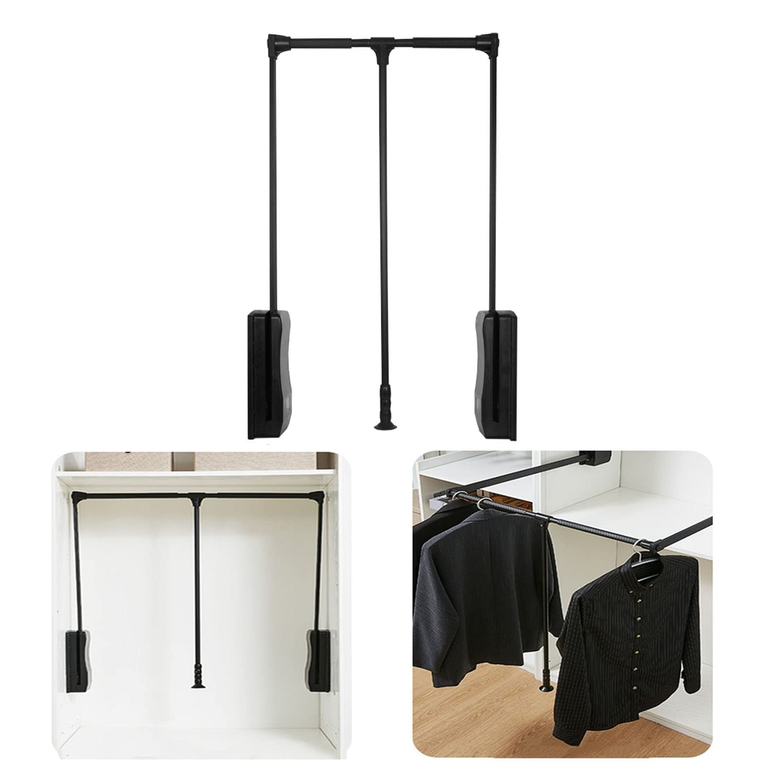 HTTGDGDH Adjustable Pull Down Closet Rod, 37-121Cm Retractable Wardrobe Rail For Space-Saving Hanging, Aluminium Hanger Rack For Cabinet, Soft Return Clothing Organizer.,370-450mm