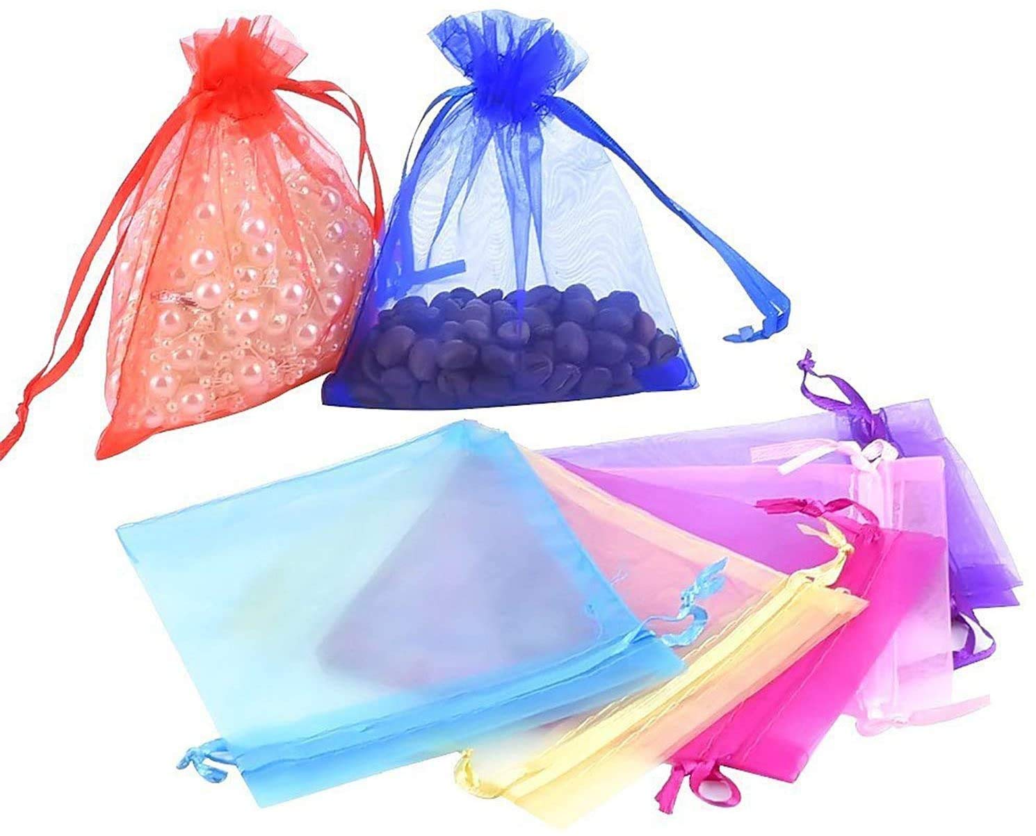 ZSYTF 100 sacchetti regalo in organza blu, 9 x 7 cm, con coulisse, a rete, a forma di luna e stella, per matrimoni, bomboniere, caramelle, sacchetti per gioielli