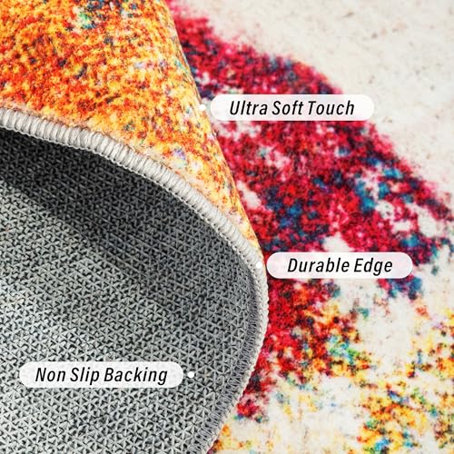 Carvapet 2x6 Red Abstract Runner Rug – Modern Washable 2 x 6 Low Pile Hallway Carpet with Rubber Backing, Foldable Non Slip Thin Rugs for Entryway, Bedroom, Living Room