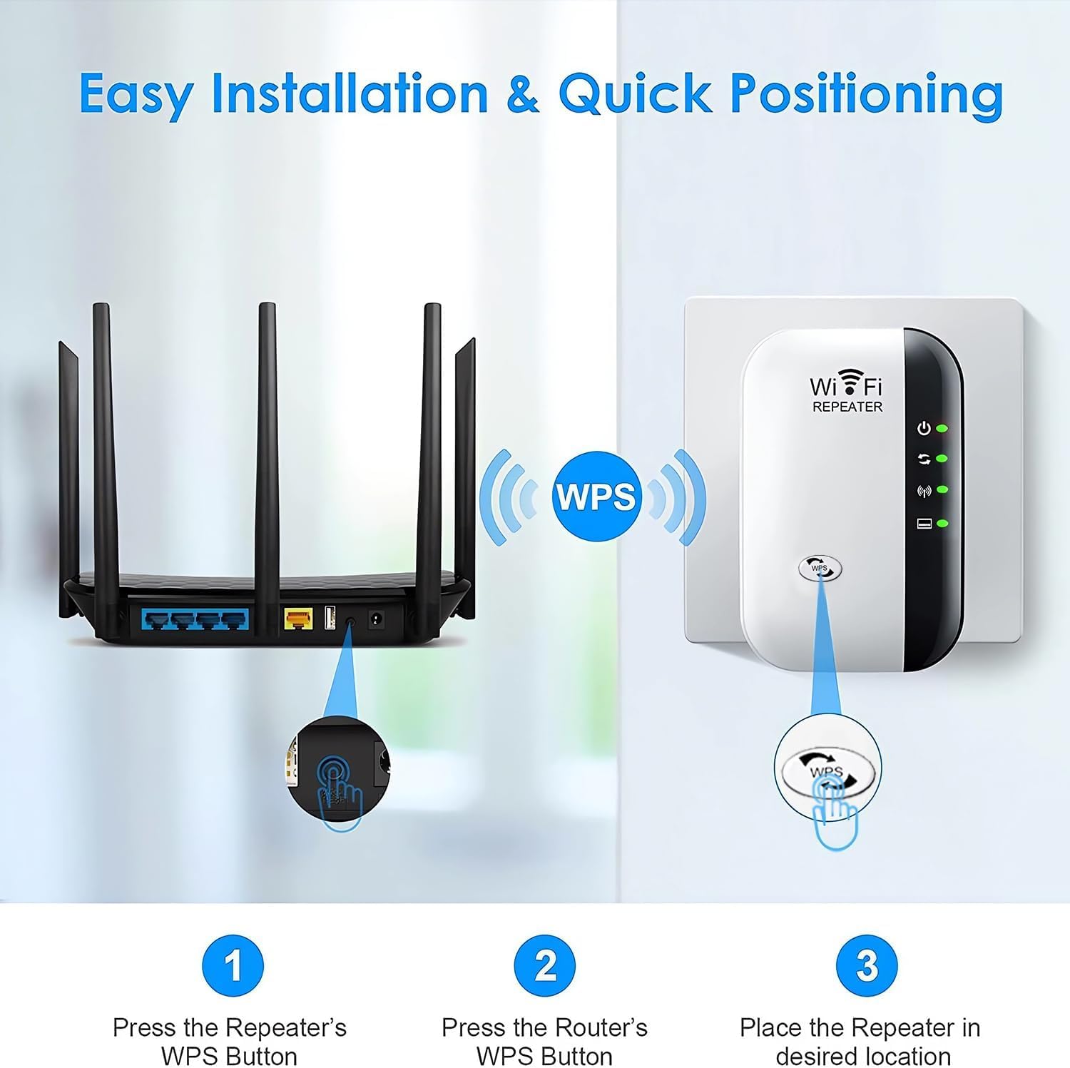 WiFi Extender, WiFi Booster, Covers Up to 3200 Sq.ft and 45 Devices WiFi Repeater, Internet Booster - with Ethernet Port, Quick Setup, Home Wireless Signal Booster, UK plug — view 3