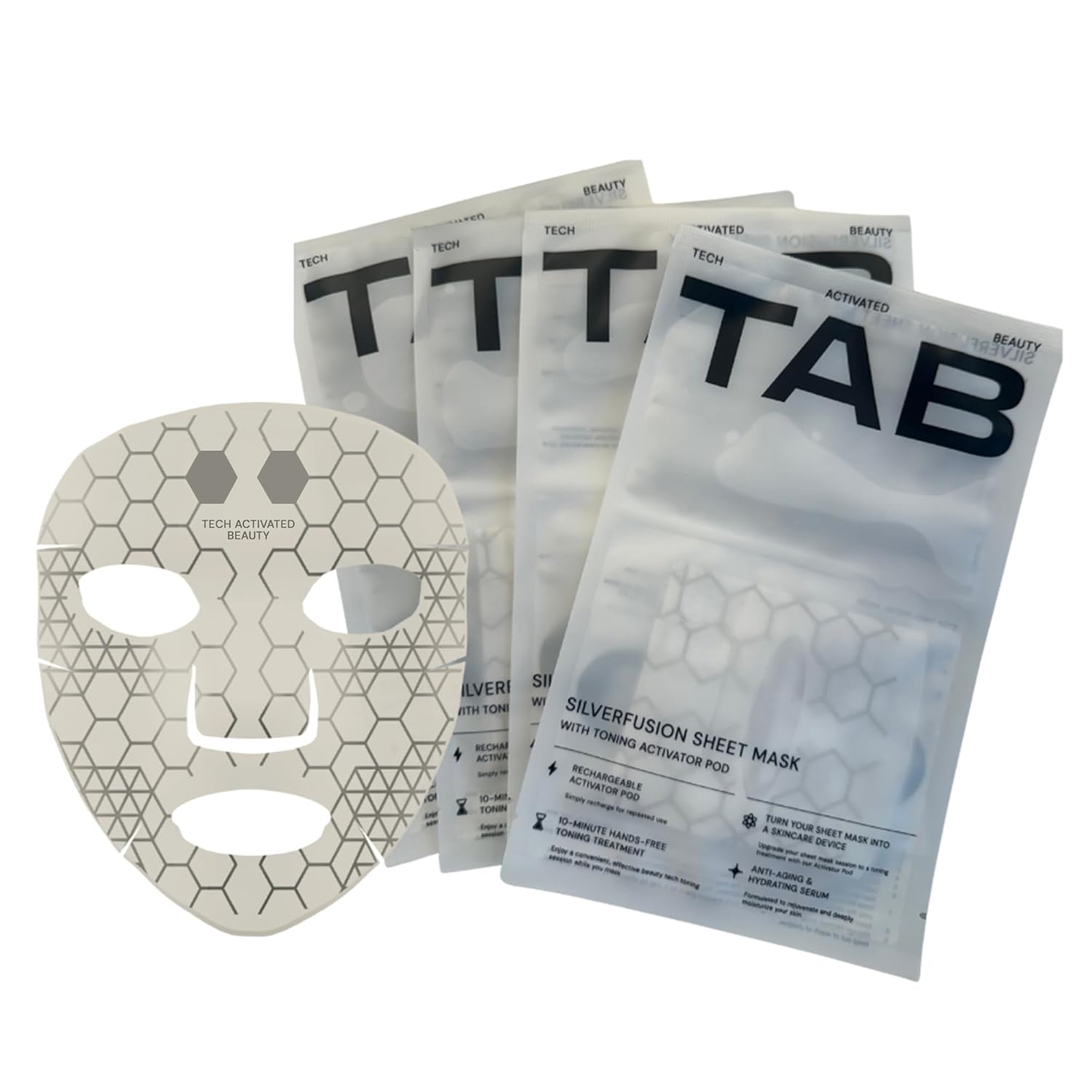 TAB SilverFusion Sheet Mask Refill Pack, Silver-Infused Face Mask Set, Hydrating Sheet Masks for Men & Women, Use with Toning Activator Pod, Pack of 4