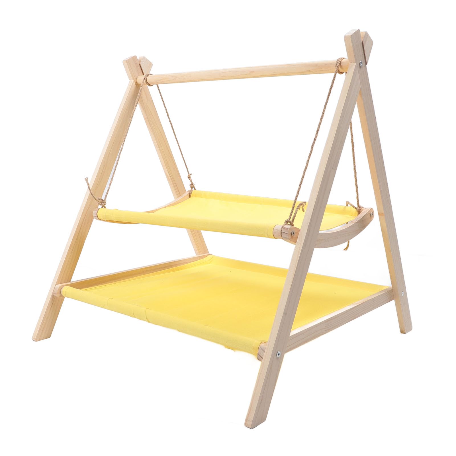 Cama Hamaca con Columpio para Gatos, Cama Elevada para Gatos de 2 Capas con Marco de Madera, Soporte de Carga Fuerte, Resistente a los Arañazos, Juguetes de Columpio para