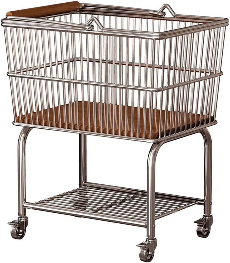 Rolling Laundry Cart with Wheels, Metal Frame Laundry Basket, Modern Rolling Laundry Cart for Bathroom, Bedroom, Practical 2-Tier Dirty Clothes Storage