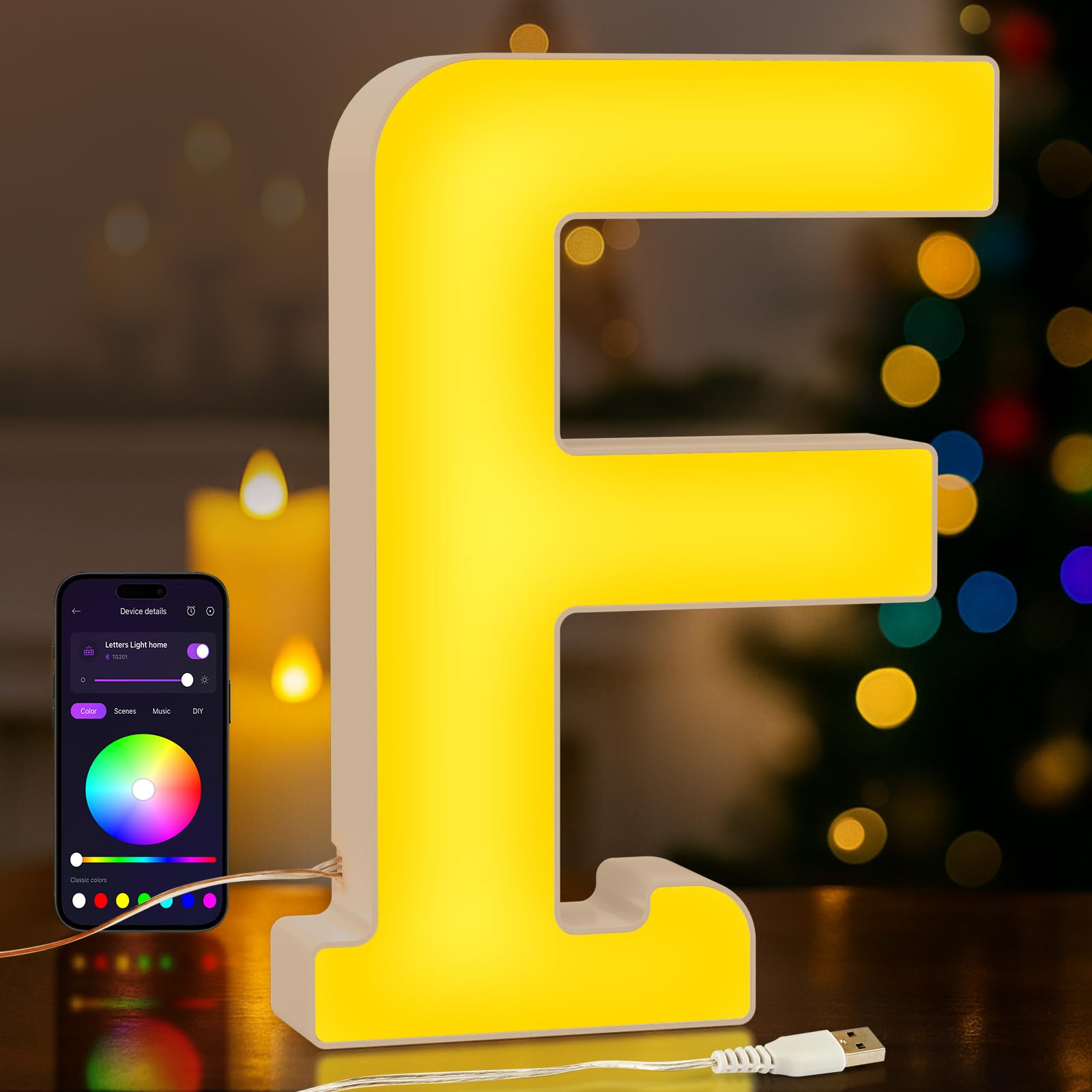 UooEA LED Light Up Letter F – USB Colour Changing Night Light with APP Control, Alphabet Sign for Wall or Table, Gift for Girls, Teens, Mum – Birthday, Christmas, Home Decor — image 1