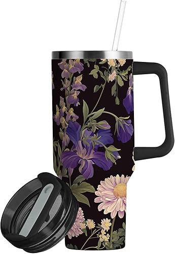 Miniatura 2 de Garden Daisy - Botella de agua reutilizable al vacío para niños con tapa y pajita, taza de café decorativa de 40 onzas para agua, té helado o café,