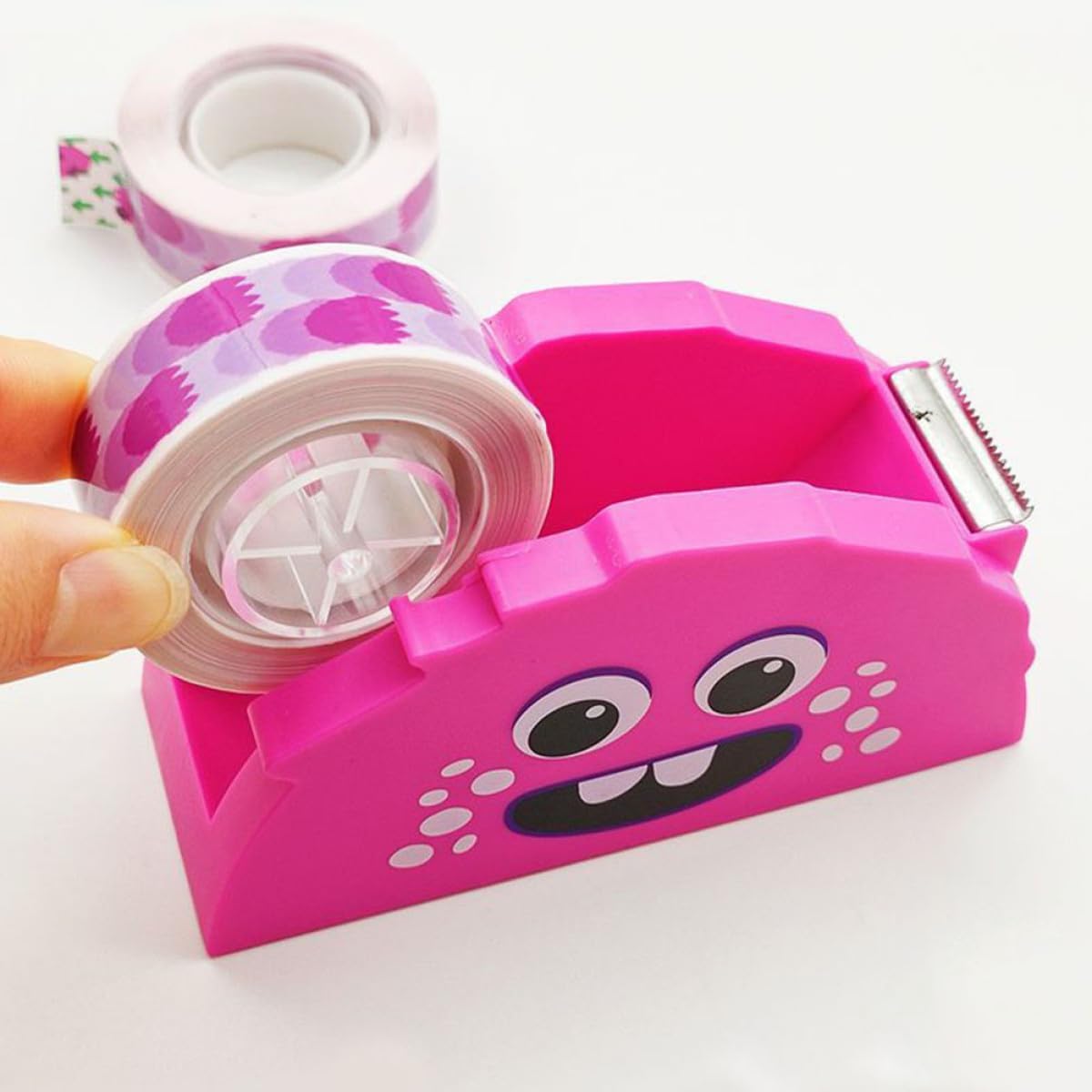 Kawaii Tape Dispenser with Cutter, Cartoon Desk Holder for Office