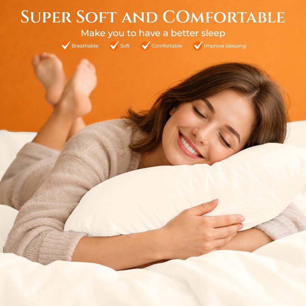 Royale Linens 100% Organic Cotton Queen Sheet Set - 16" Deep Pocket Bed Sheets - Eco Friendly Cream Bed Sheets - Sábanas Queen - 1 Flat, 1 Fitted & 2 Pillowcase - Cream Sheet Set - Cotton Bedding Sets