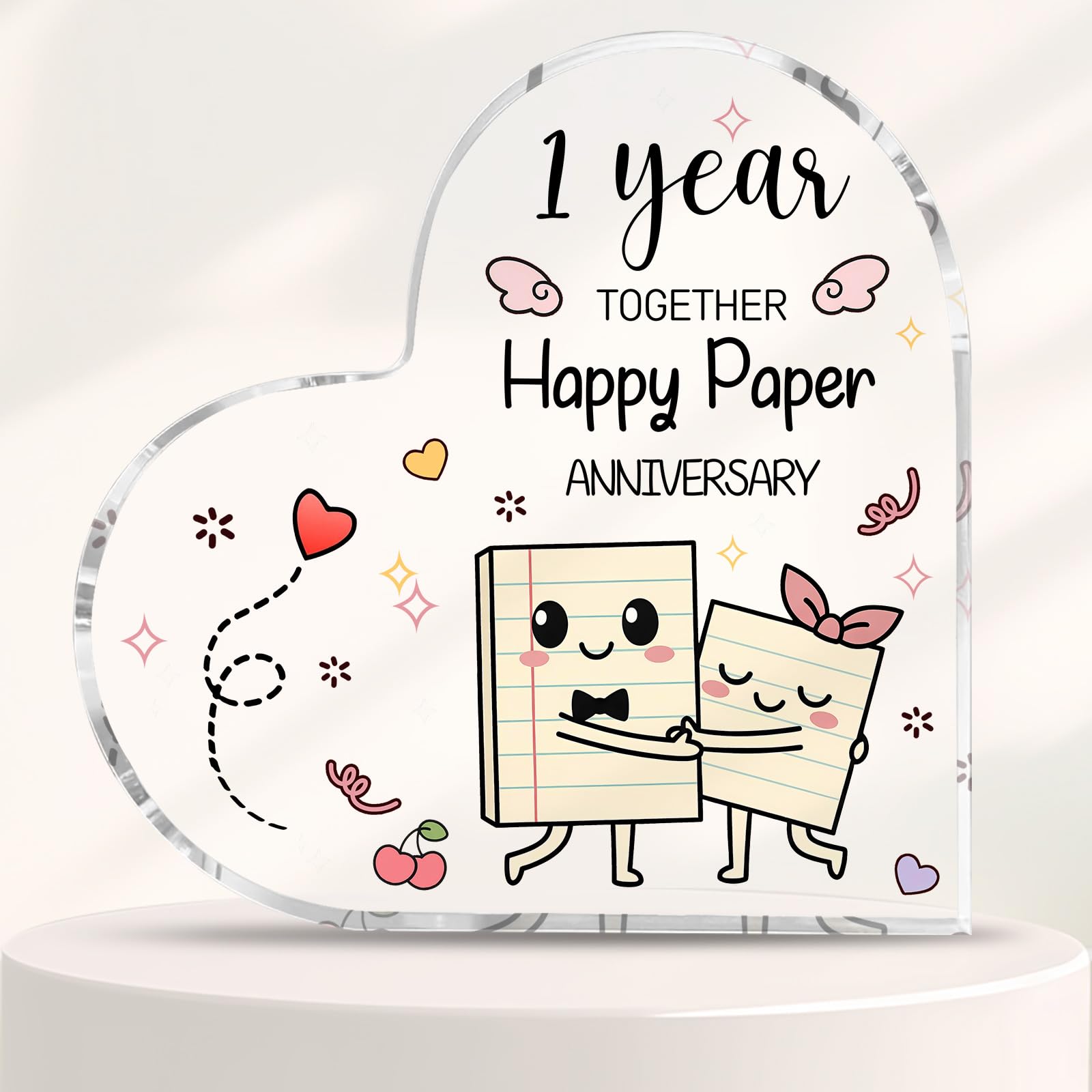 1st Wedding Anniversary Plaque Gifts Paper Anniversary Present 10cm x10cm 1st Acrylic Heart Keepsake for Wife Husband Parents (Paper) — image 1