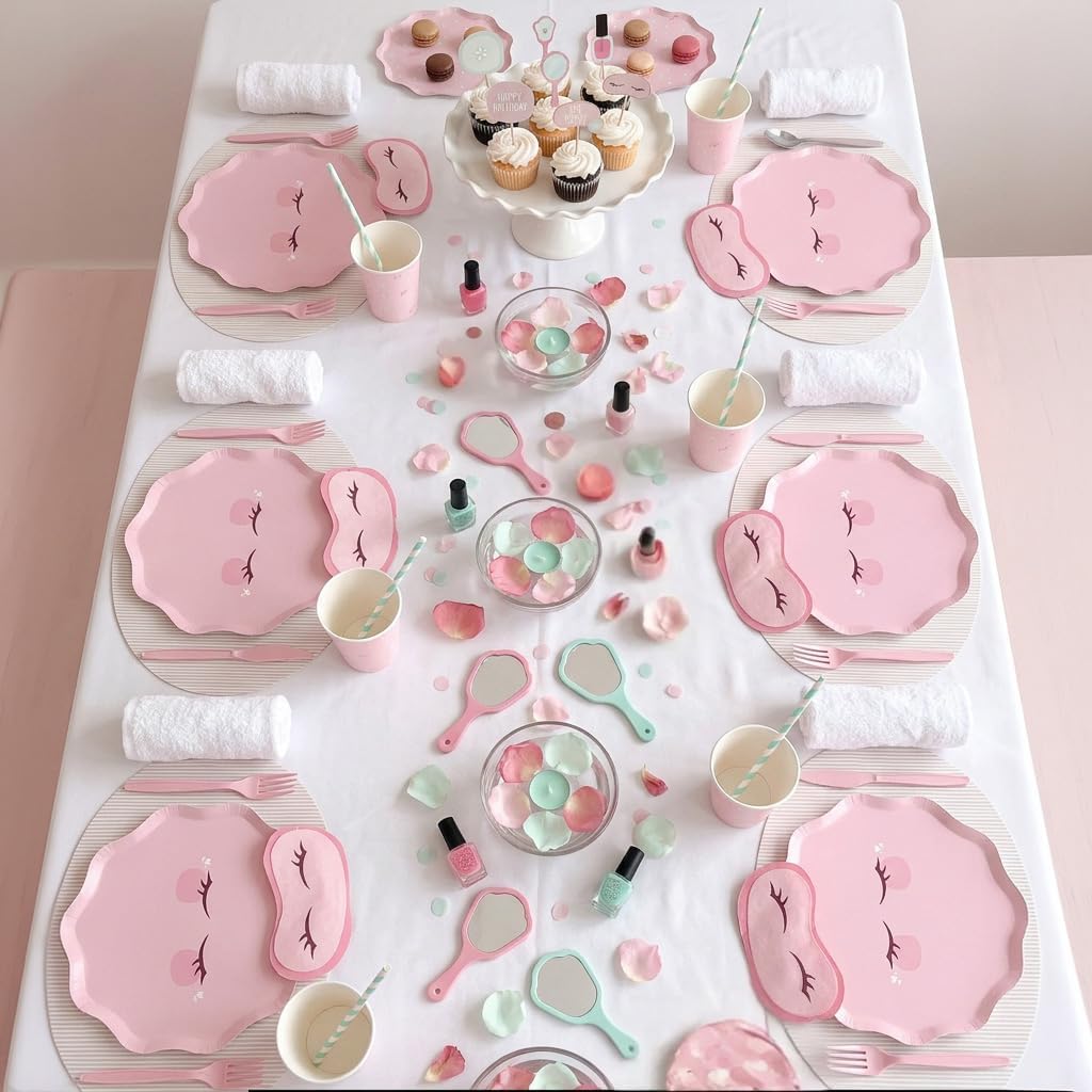 68 pcs Spa Party Decorations | Spa Party Plates, Napkins & Forks | Spa Party Supplies for Girls | Sleepover Party Supplies for Girls | Happy Birthday Banner, Spa Party Banner (Serves 12)