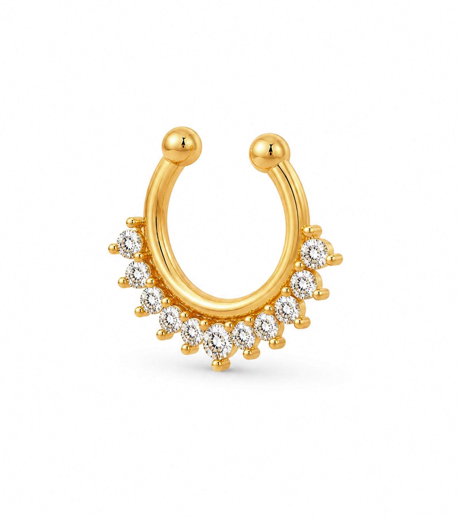 vama FASHIONS 18K Gold Plated Anti Tarnish Studded AD Stone Septum Middle Horseshoe Shape Nose Ring Non Piercing Press Pressing Type Clip On Nosepin Fake Hoop Nosering for Women-picture-38