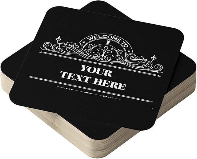 Personalised Beer Mats Pack of 24 - Multi Bulk Buy Absorbent Recyclable Cardboard Drink Mat Coasters 95mm x 95mm x 1mm Square - Accessories for Home Bars Pubs - CO-CARD-RA816-24 - ADD Your Text
