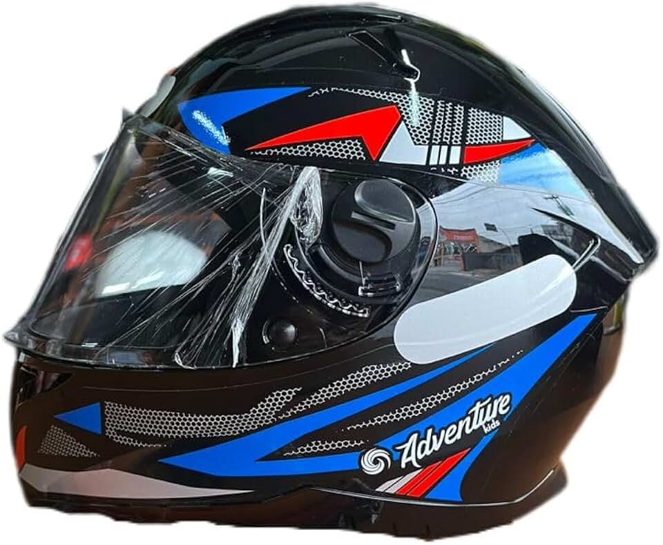 Capacete Infantil de Moto Ebf Tamanho 54 Azul e Vermelho Brilhante