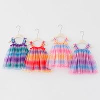 Vista 6 de Vestido de tutú arcoíris para niñas pequeñas, vestido de tul en capas, vestido de princesa para niña con diadema de estrella