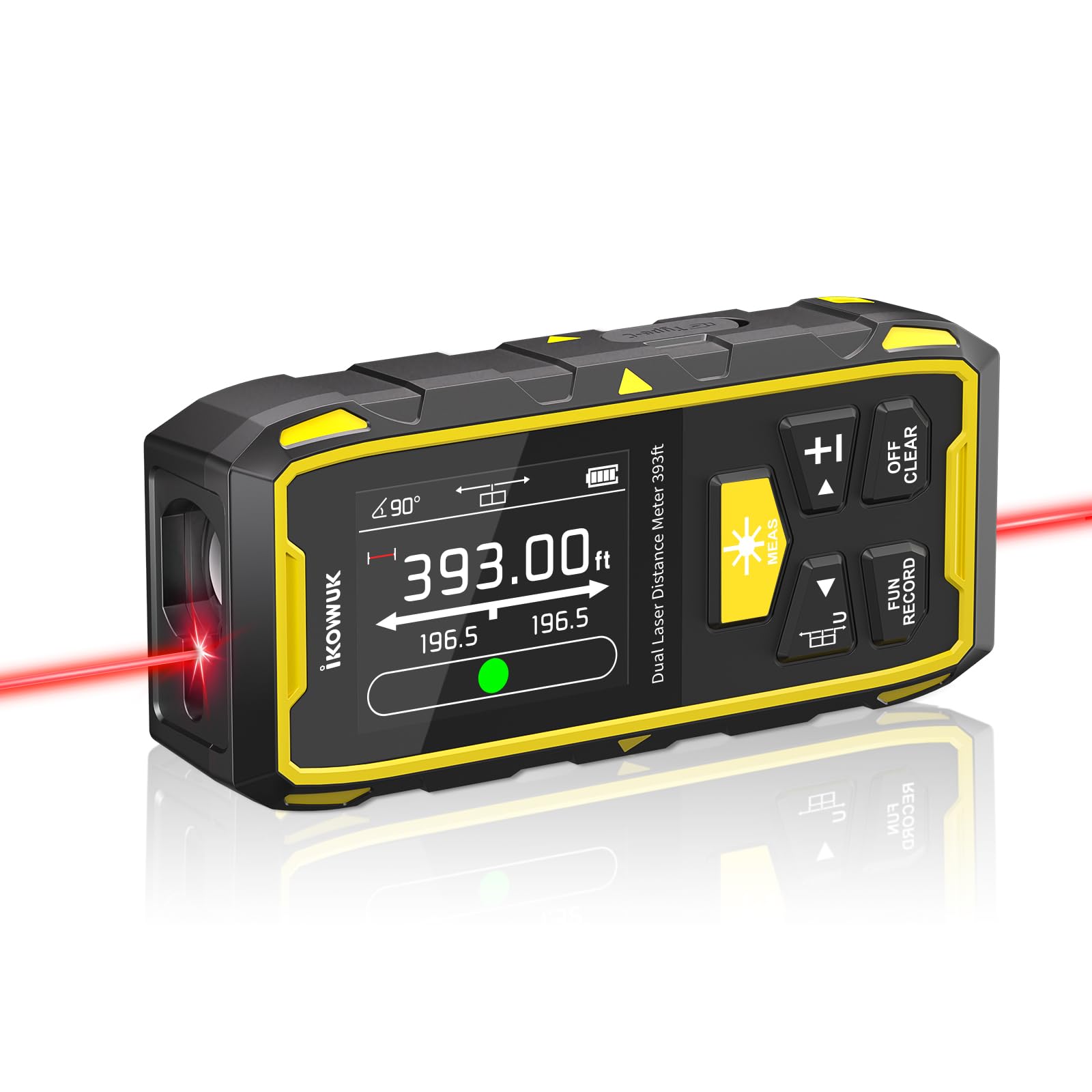 IKOVWUK Dual Laser Measuring Tool, 393FT/120M Bilateral Laser Distance Meter 6 Unit Switching, Rechargeable Digital Laser Measure with Backlit LCD