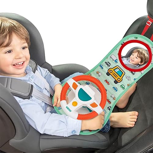 Nyidpsz Juguete para asiento de automóvil infantil, juguete para asiento de automóvil con espejo, luz de música, asiento de automóvil, juguete de